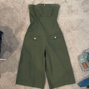 One piece romper overalls vintage army green denim size medium flare jumpsuit